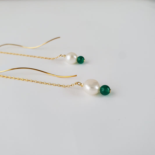 純銀耳環 / 綠瑪瑙 珍珠 / JIEGEM 姊的珠寶