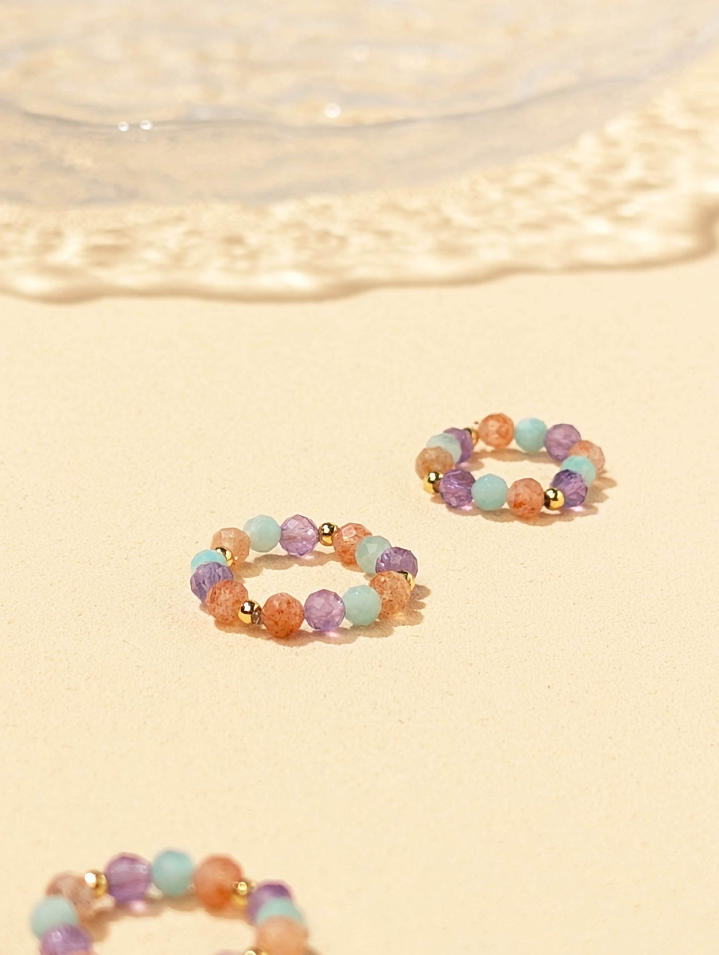 金太陽石 紫水晶 天河石 天然石串珠戒指 JIEGEM 姊的珠寶