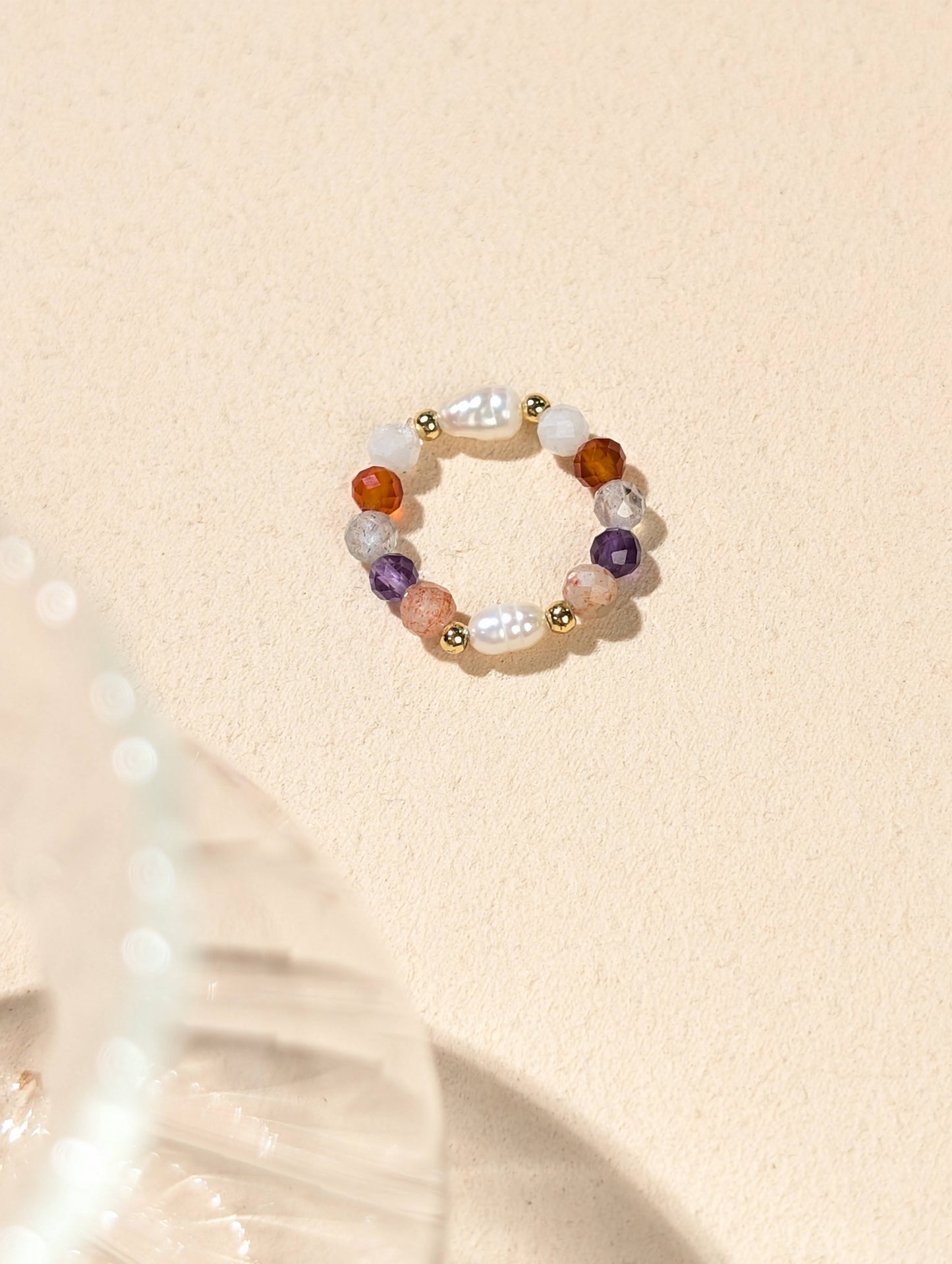 珍珠 紫晶 太陽 紅瑪瑙 月光 橄欖 天然石串珠戒指 JIEGEM姊的珠寶