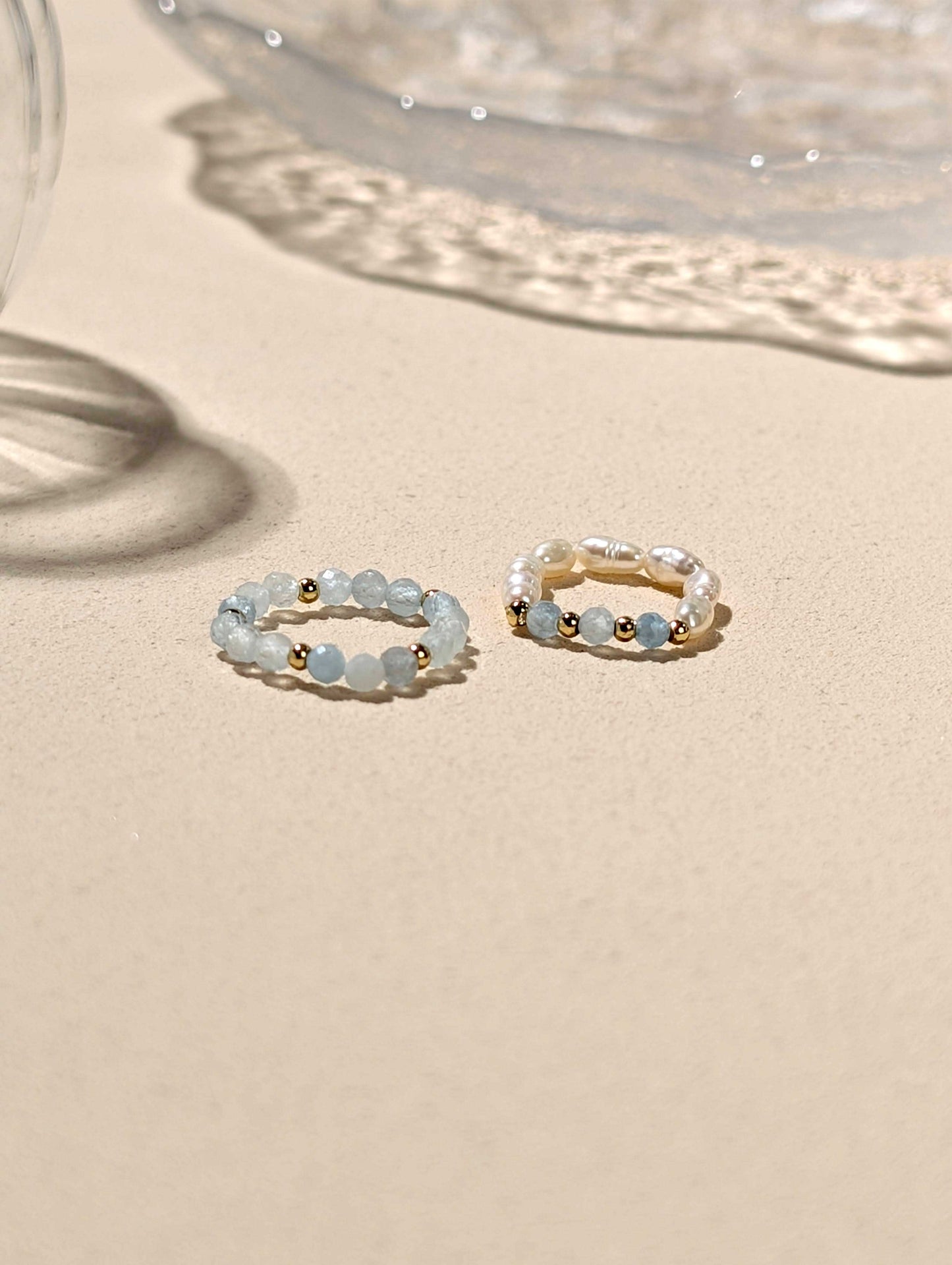 珍珠 海藍寶 天然石串珠戒指 JIEGEM 姊的珠寶