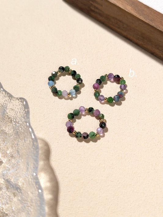 紅綠寶 海藍寶 紫水晶 天然石串珠戒指 JIEGEM 姊的珠寶