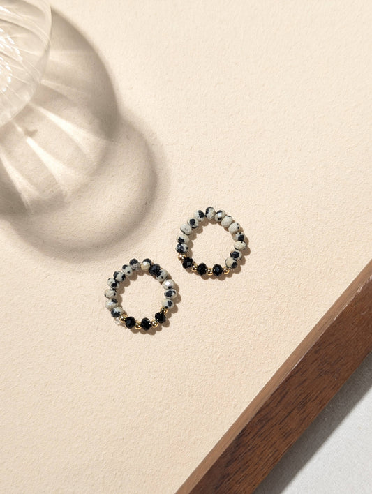 斑點石 黑瑪瑙 天然石串珠戒指 JIEGEM 姊的珠寶