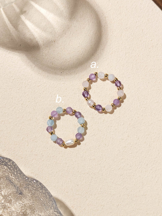 紫水晶 海藍寶 粉晶 珍珠 天然石串珠戒指 JIEGEM 姊的珠寶