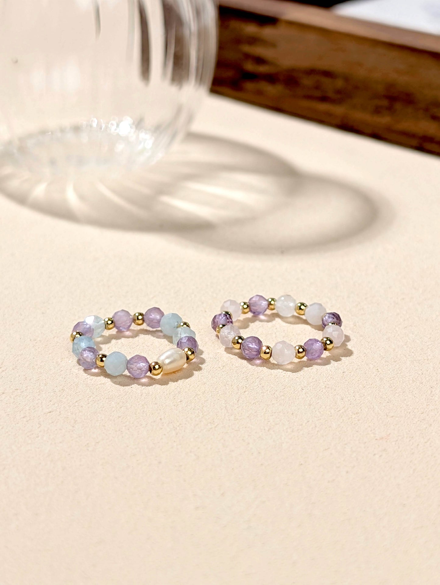 紫水晶 海藍寶 粉晶 珍珠 天然石串珠戒指 JIEGEM 姊的珠寶