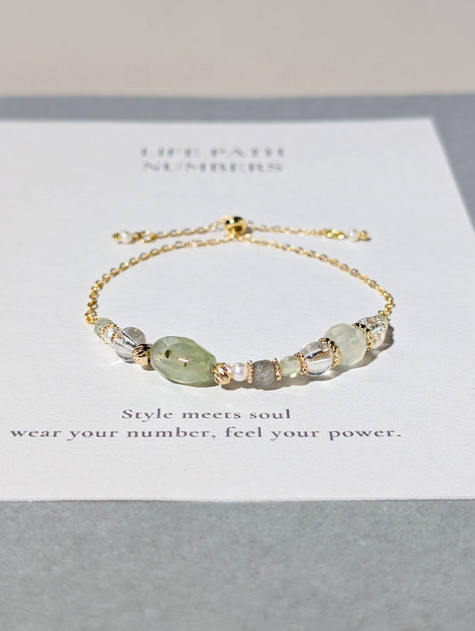 生命靈數4號 開運手鍊 | 葡萄石×天然石 | 綠色能量與穩定象徵