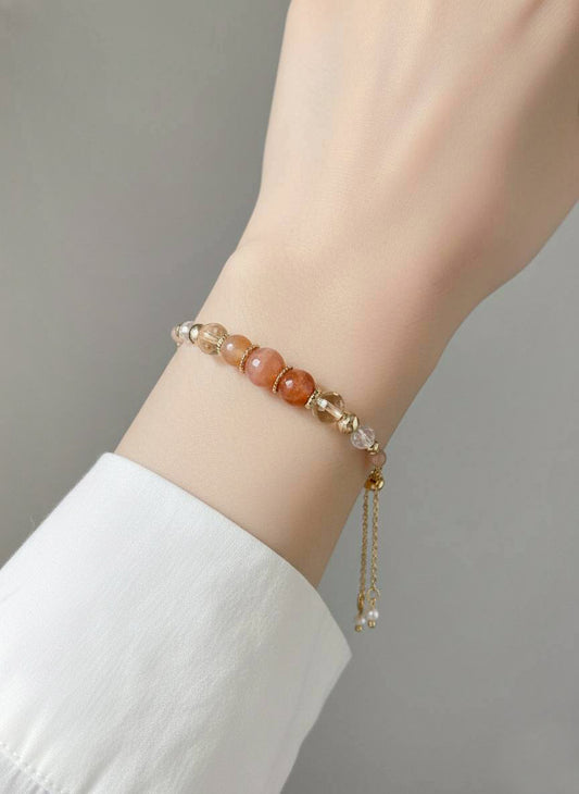 生命靈數2號 開運手鍊 | 太陽石×天然石 | 橙色能量與和諧象徵