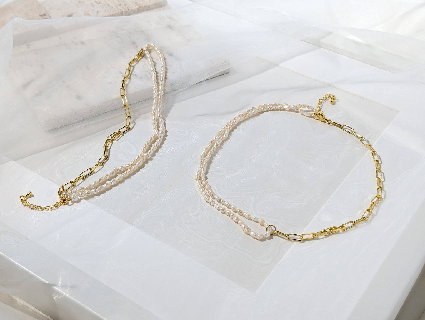 珍珠混搭長方形鍊項鍊