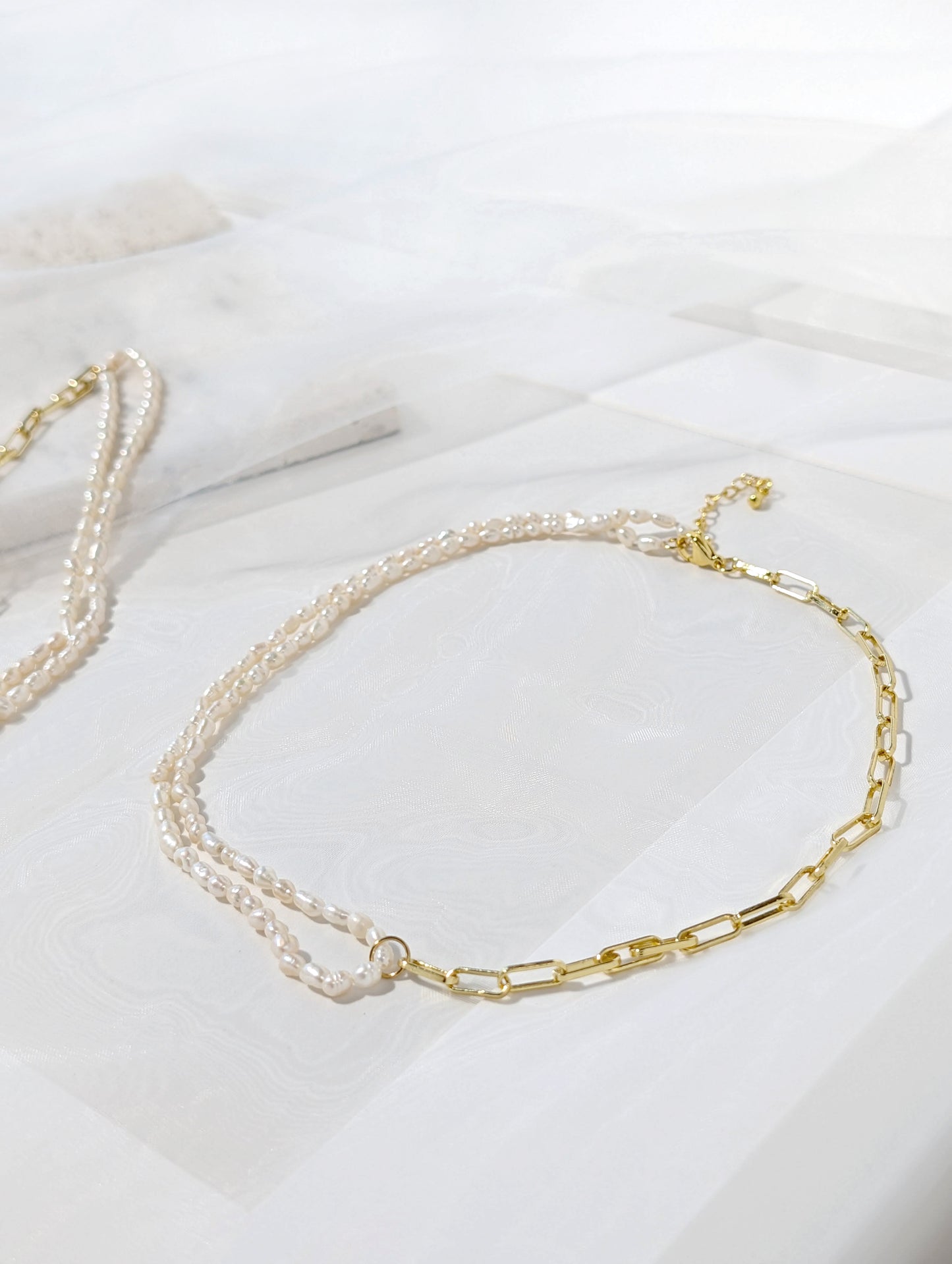 珍珠混搭長方形鍊項鍊