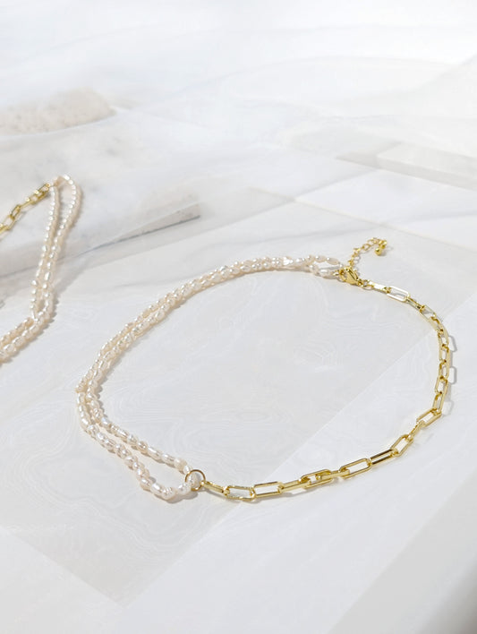 珍珠混搭長方形鍊項鍊