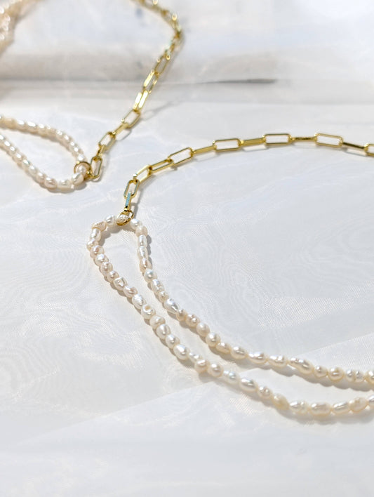 珍珠混搭長方形鍊項鍊
