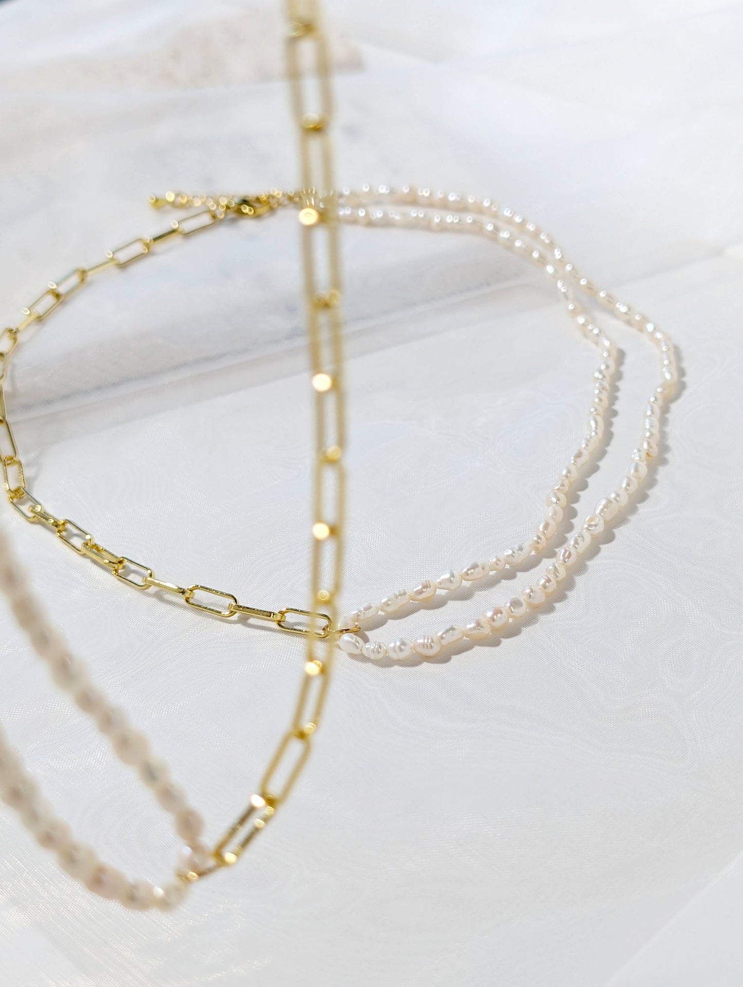 珍珠混搭長方形鍊項鍊