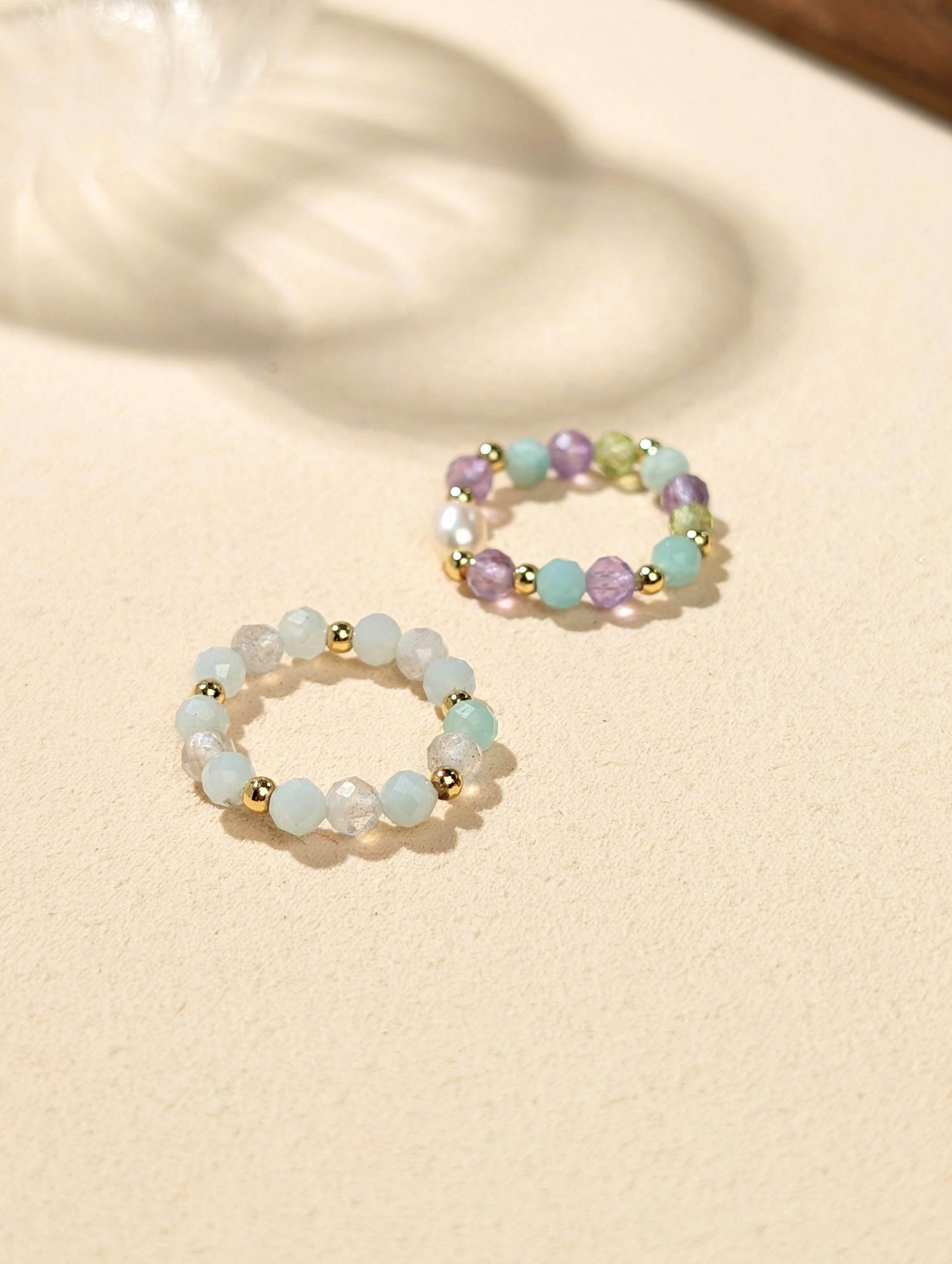 天河石 月光石 紫水晶 橄欖石 珍珠 天然石串珠戒指 JIEGEM 姊的珠寶