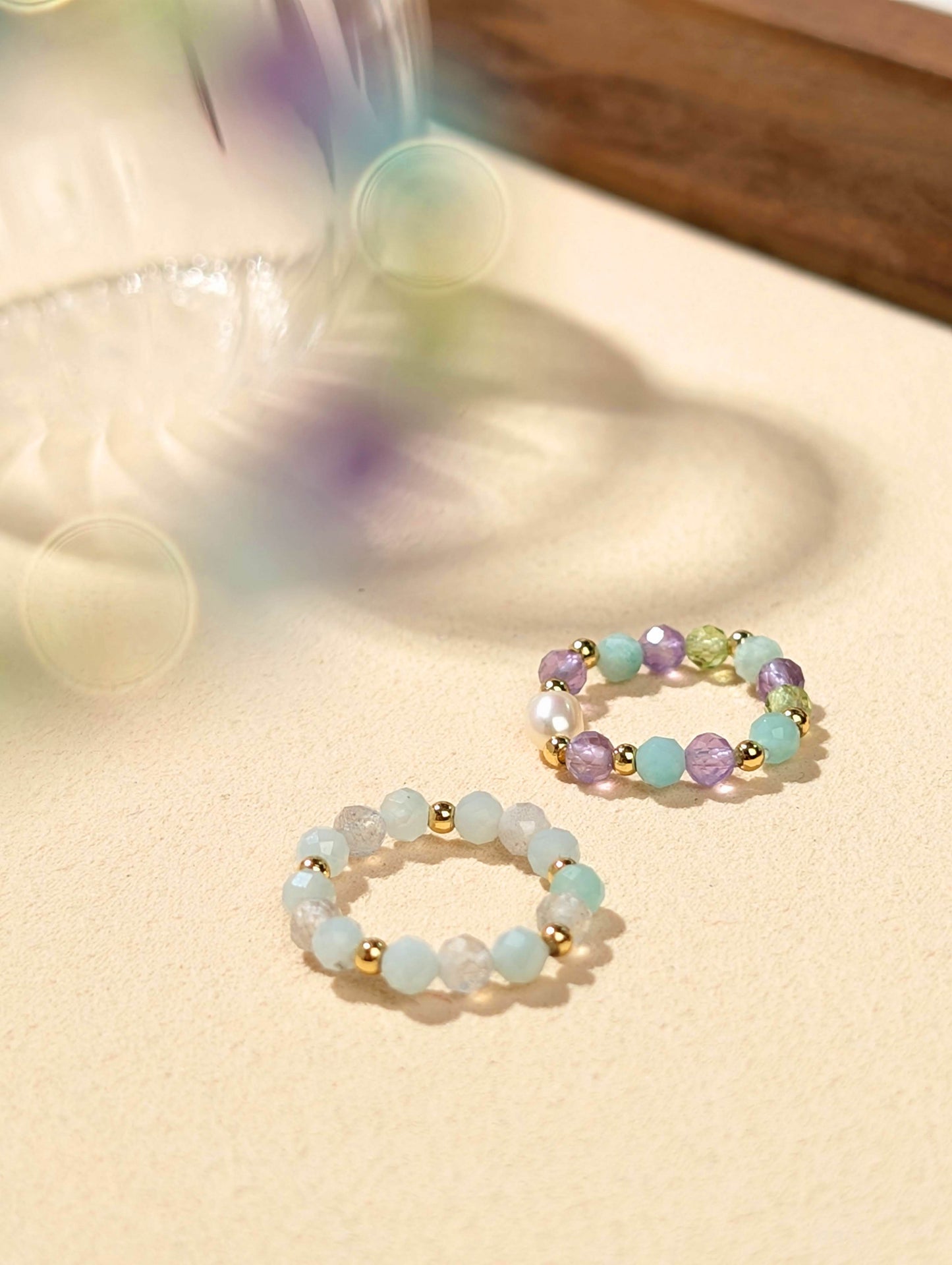 天河石 月光石 紫水晶 橄欖石 珍珠 天然石串珠戒指 JIEGEM 姊的珠寶