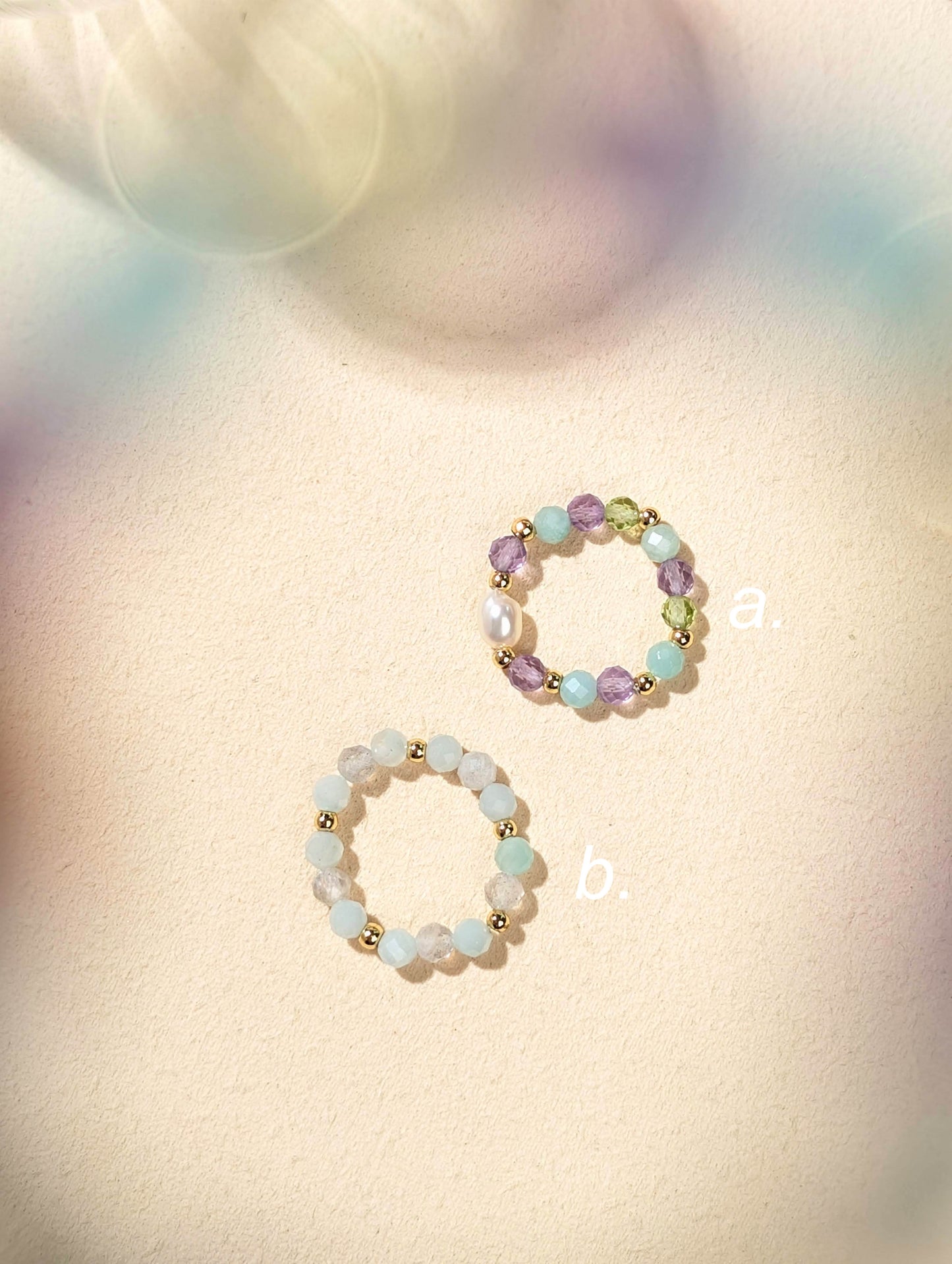 天河石 月光石 紫水晶 橄欖石 珍珠 天然石串珠戒指 JIEGEM 姊的珠寶