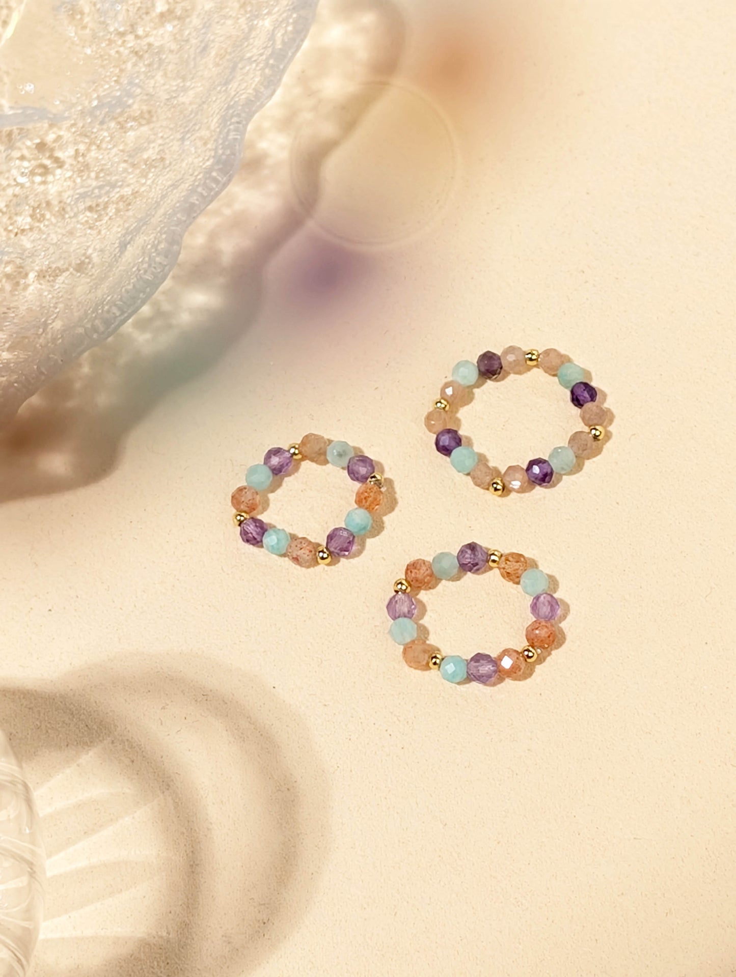 金太陽石 紫水晶 天河石 天然石串珠戒指 JIEGEM 姊的珠寶