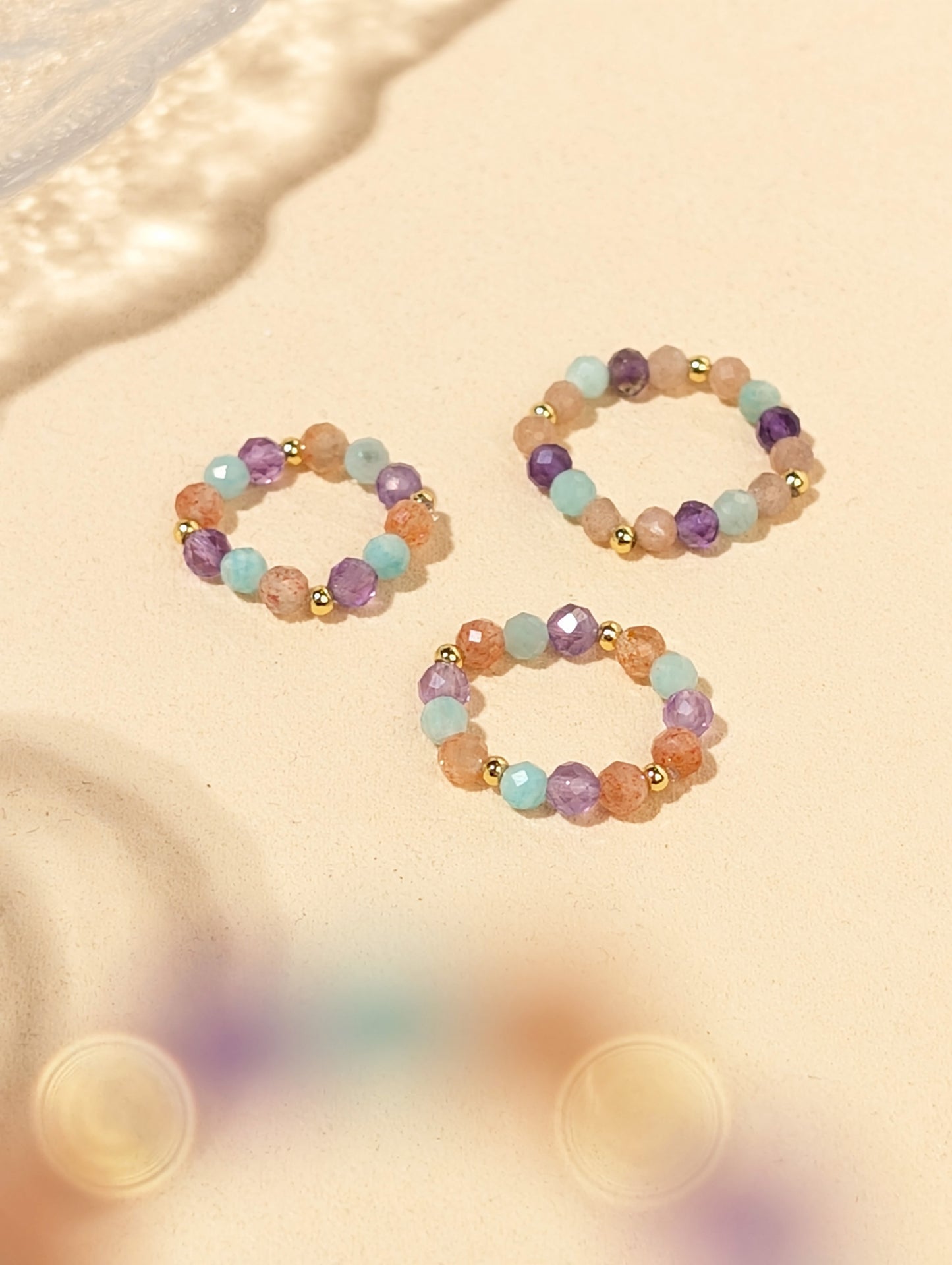 金太陽石 紫水晶 天河石 天然石串珠戒指 JIEGEM 姊的珠寶