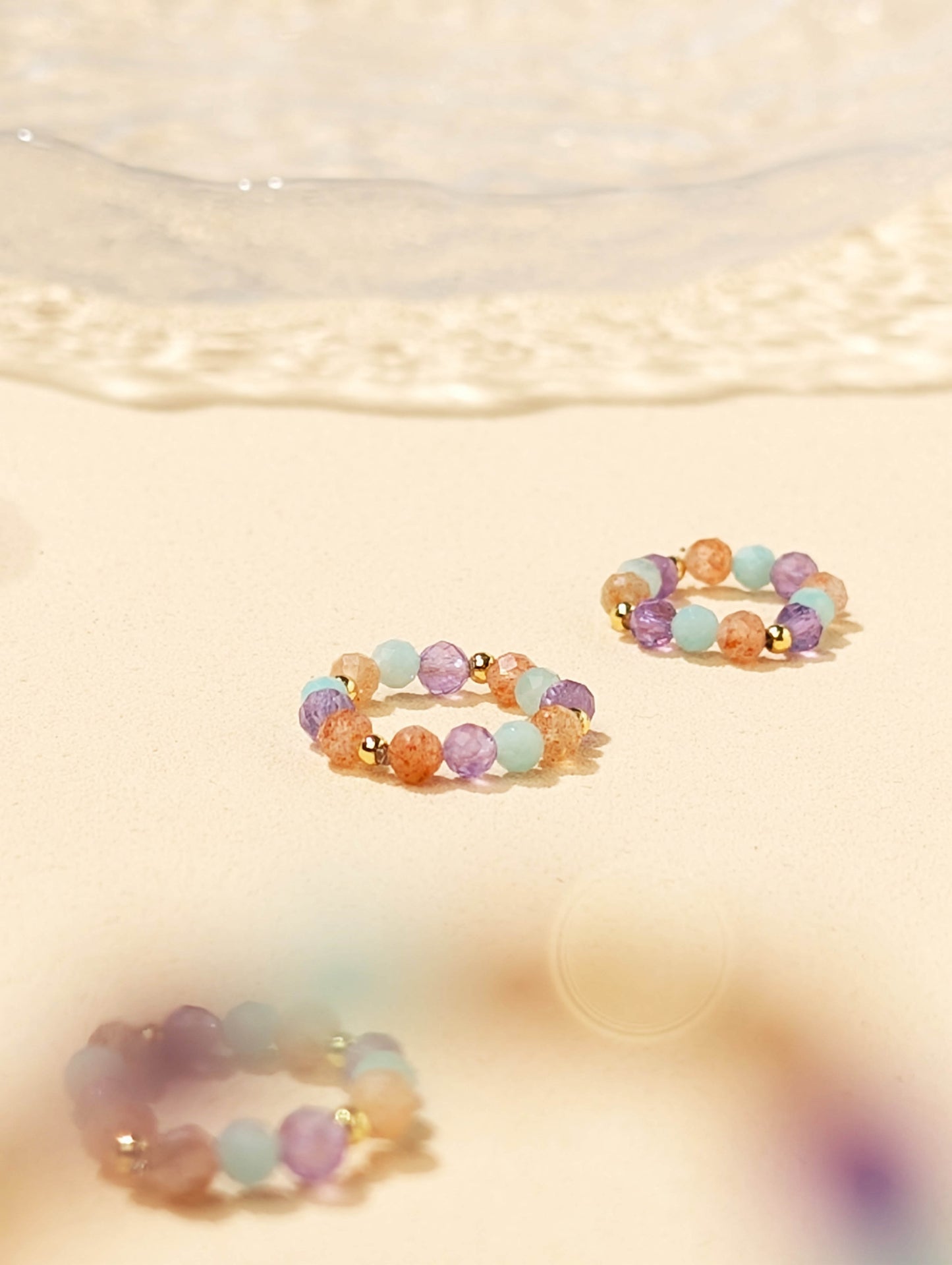金太陽石 紫水晶 天河石 天然石串珠戒指 JIEGEM 姊的珠寶