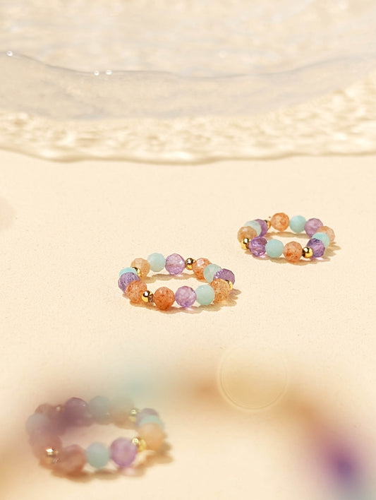 金太陽石 紫水晶 天河石 天然石串珠戒指 JIEGEM 姊的珠寶