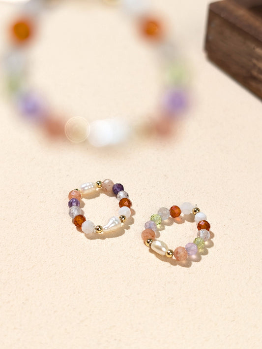 珍珠 紫晶 太陽 紅瑪瑙 月光 橄欖 天然石串珠戒指 JIEGEM姊的珠寶