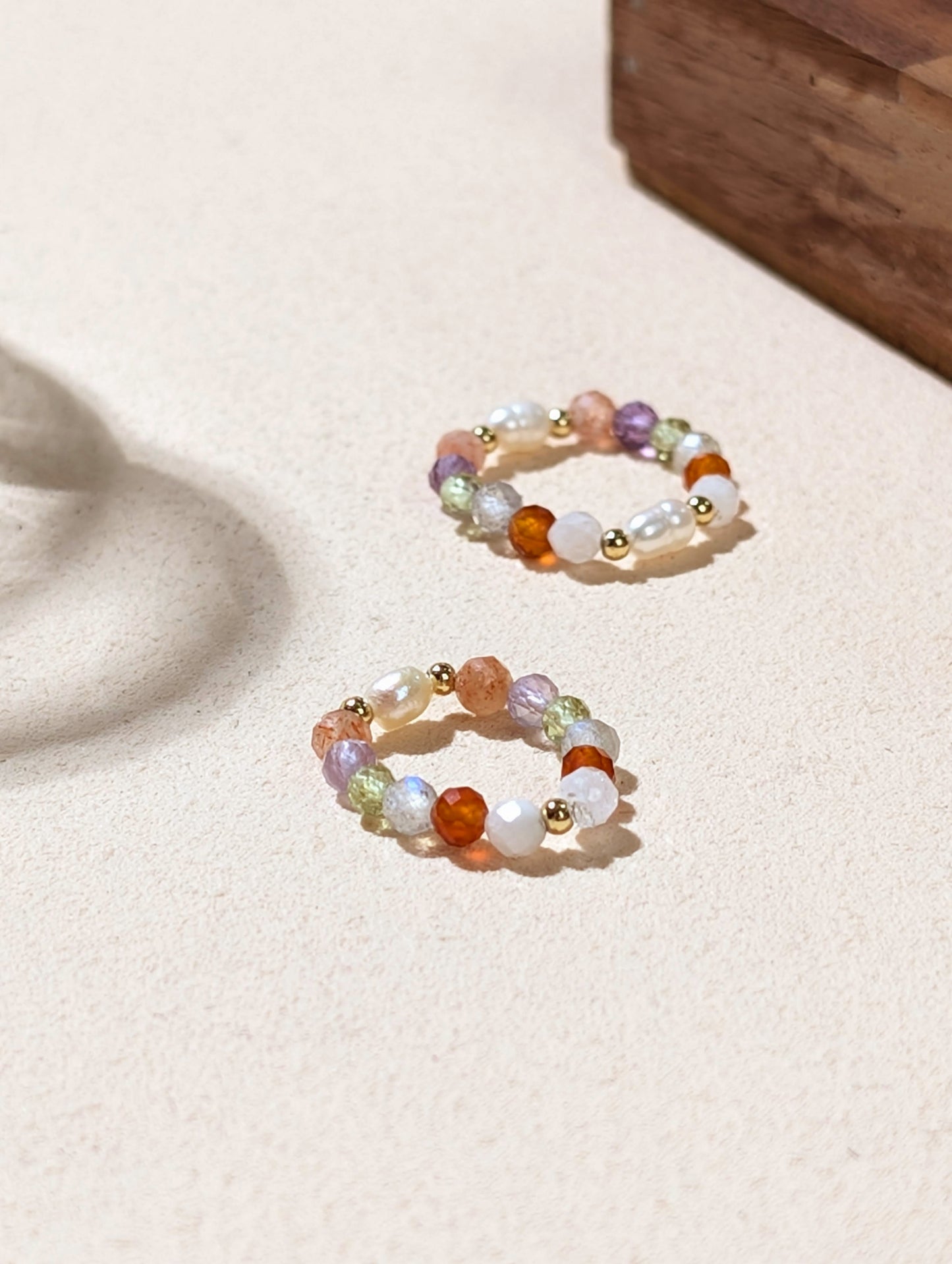 珍珠 紫晶 太陽 紅瑪瑙 月光 橄欖 天然石串珠戒指 JIEGEM姊的珠寶