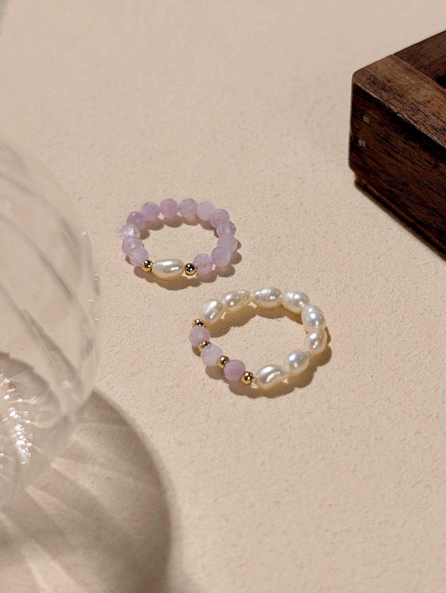 珍珠 紫鋰輝 天然石串珠戒指 JIEGEM 姊的珠寶