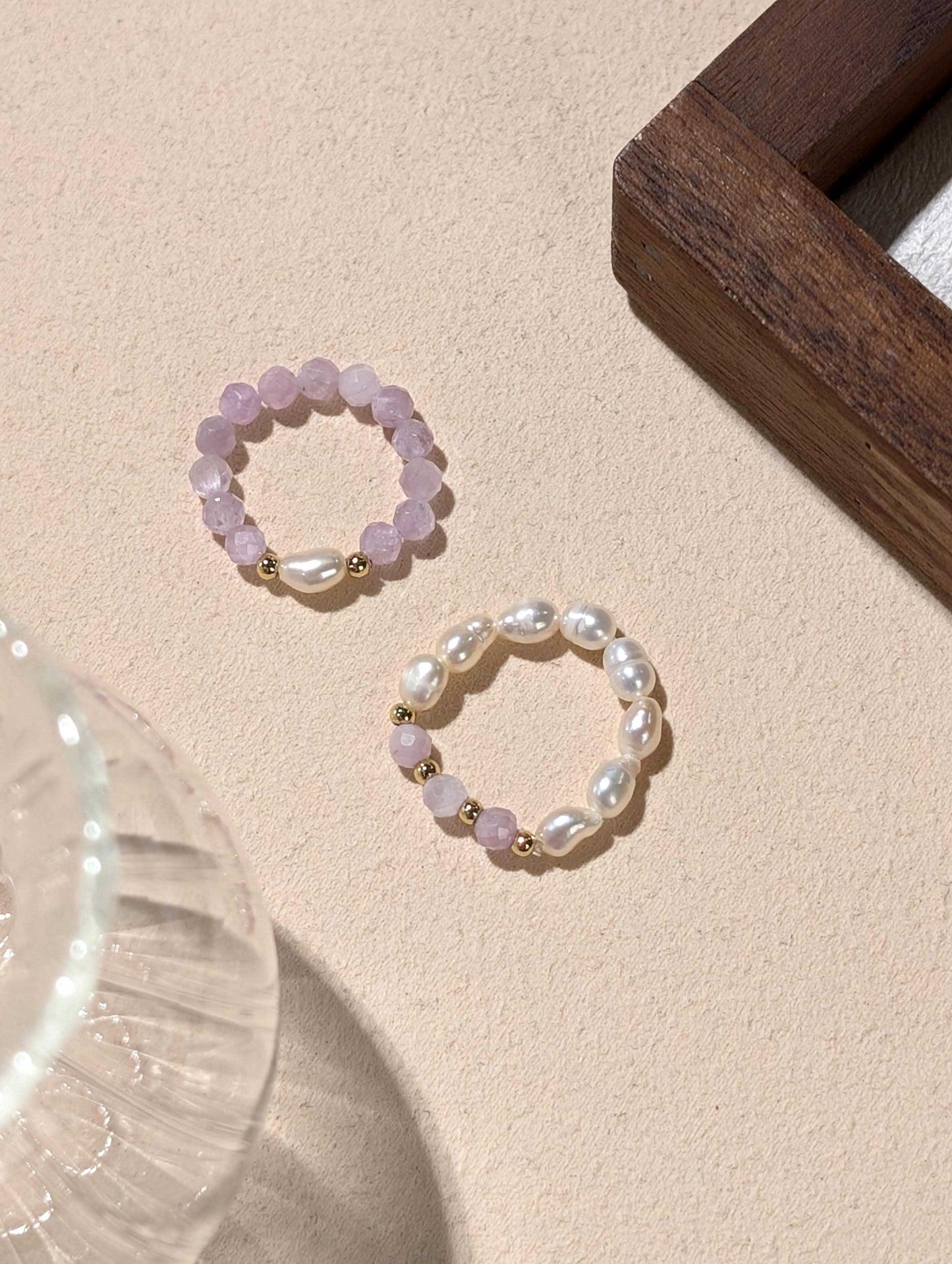 珍珠 紫鋰輝 天然石串珠戒指 JIEGEM 姊的珠寶