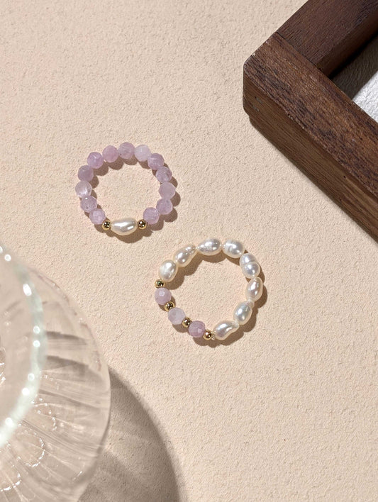 珍珠 紫鋰輝 天然石串珠戒指 JIEGEM 姊的珠寶