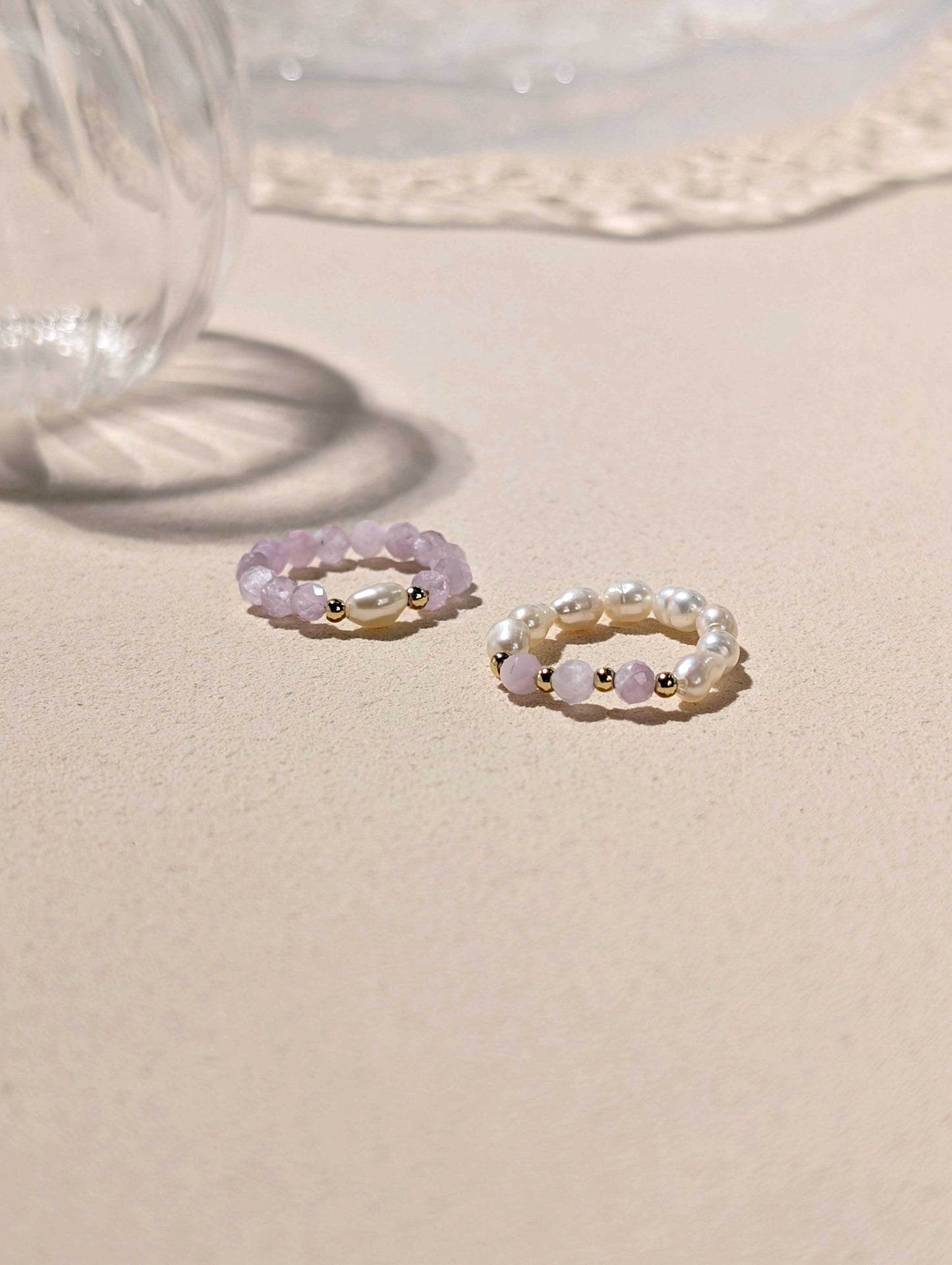 珍珠 紫鋰輝 天然石串珠戒指 JIEGEM 姊的珠寶