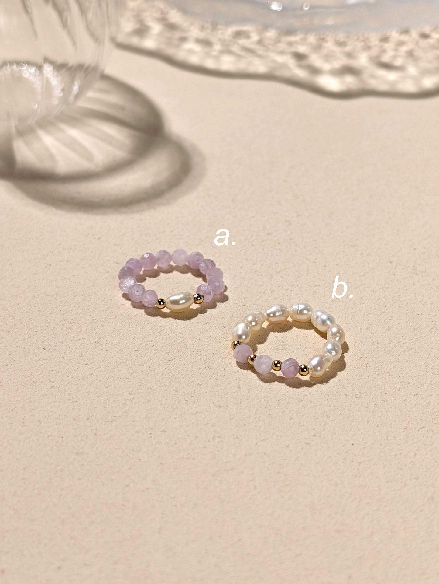 珍珠 紫鋰輝 天然石串珠戒指 JIEGEM 姊的珠寶