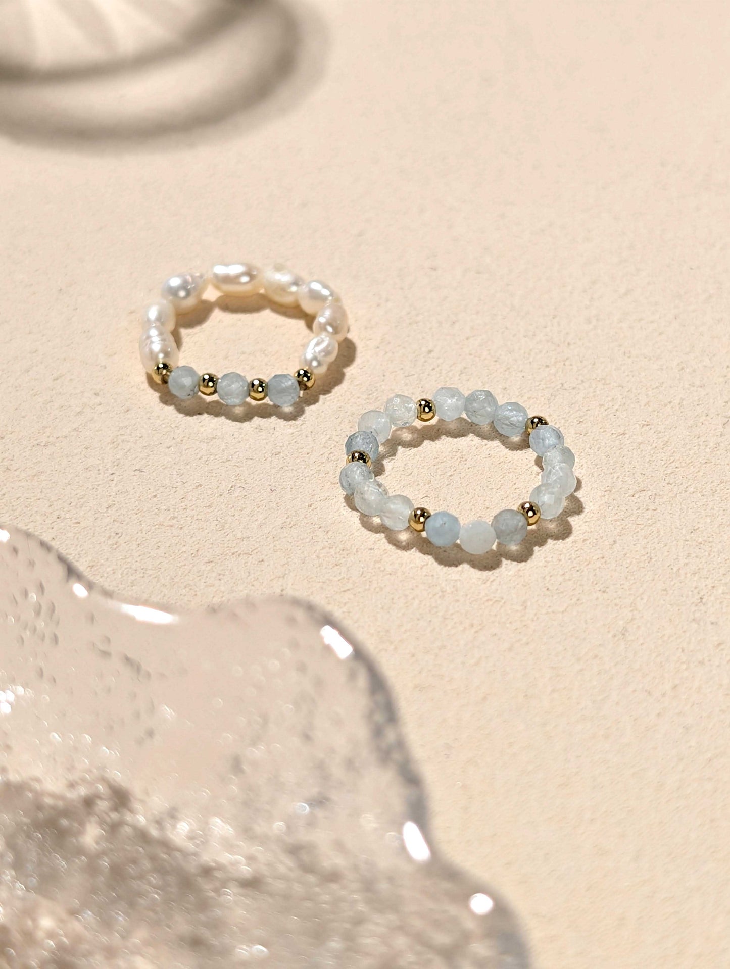 珍珠 海藍寶 天然石串珠戒指 JIEGEM 姊的珠寶