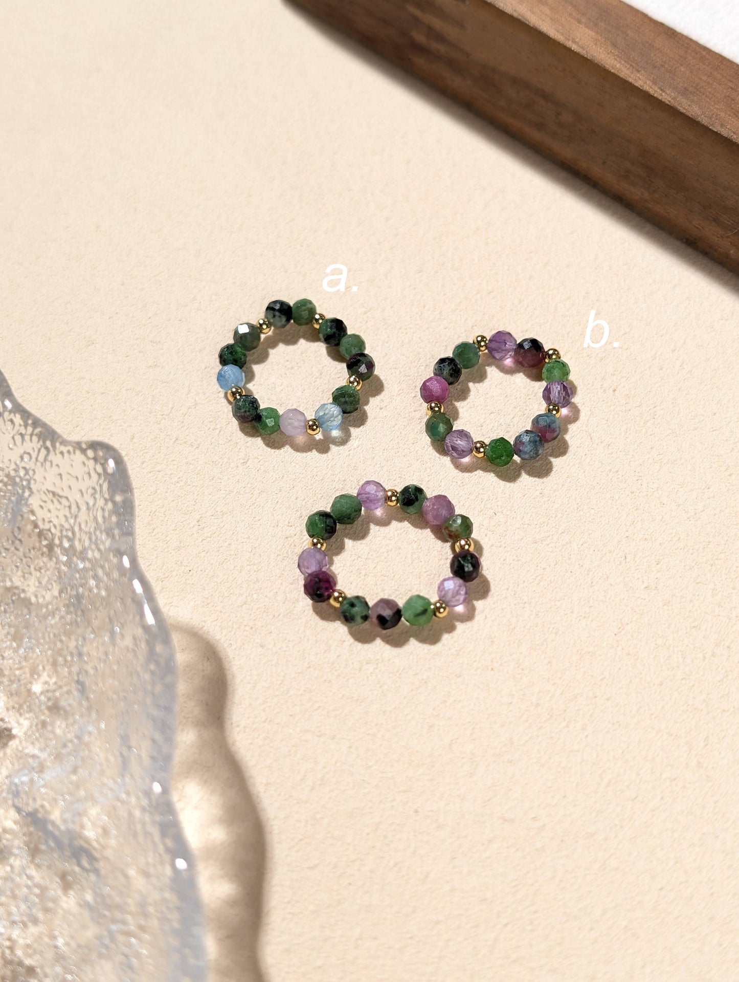 紅綠寶 海藍寶 紫水晶 天然石串珠戒指 JIEGEM 姊的珠寶