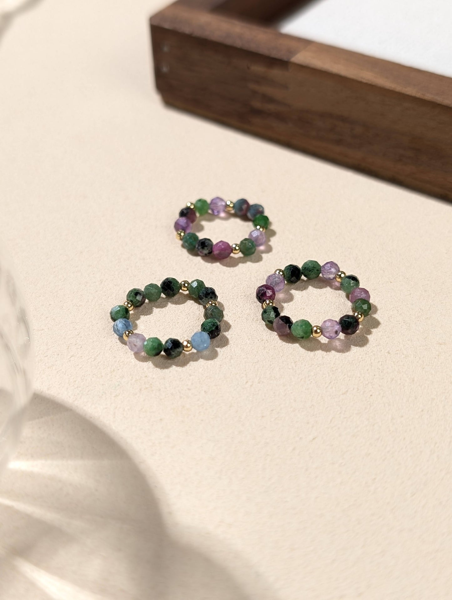 紅綠寶 海藍寶 紫水晶 天然石串珠戒指 JIEGEM 姊的珠寶