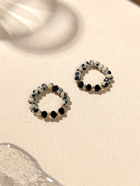 斑點石 黑瑪瑙 天然石串珠戒指 JIEGEM 姊的珠寶