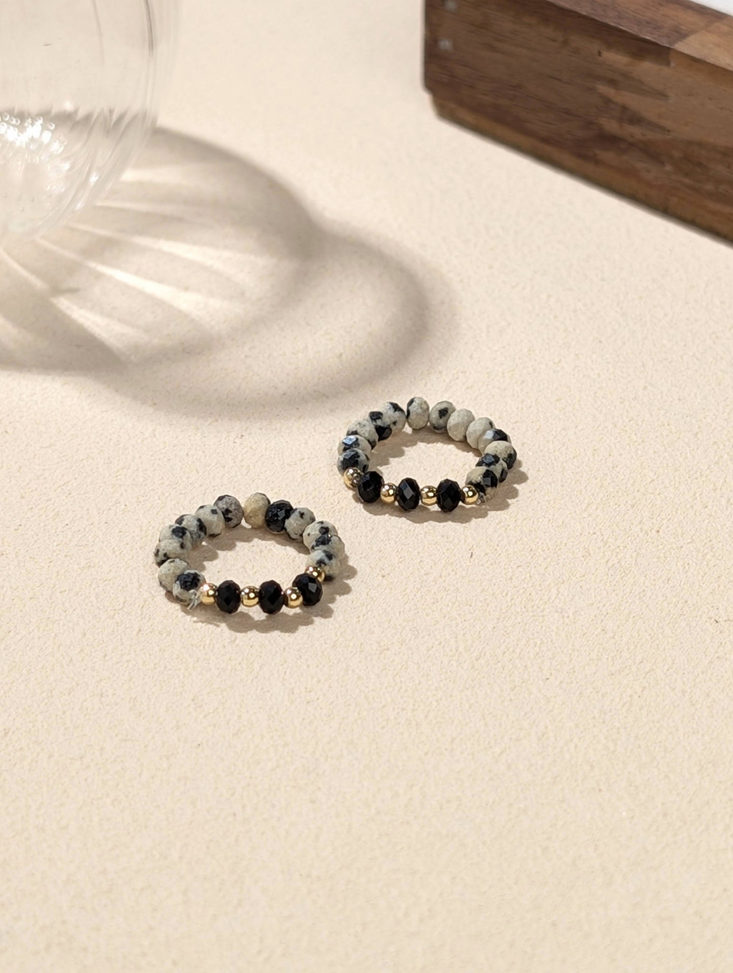 斑點石 黑瑪瑙 天然石串珠戒指 JIEGEM 姊的珠寶