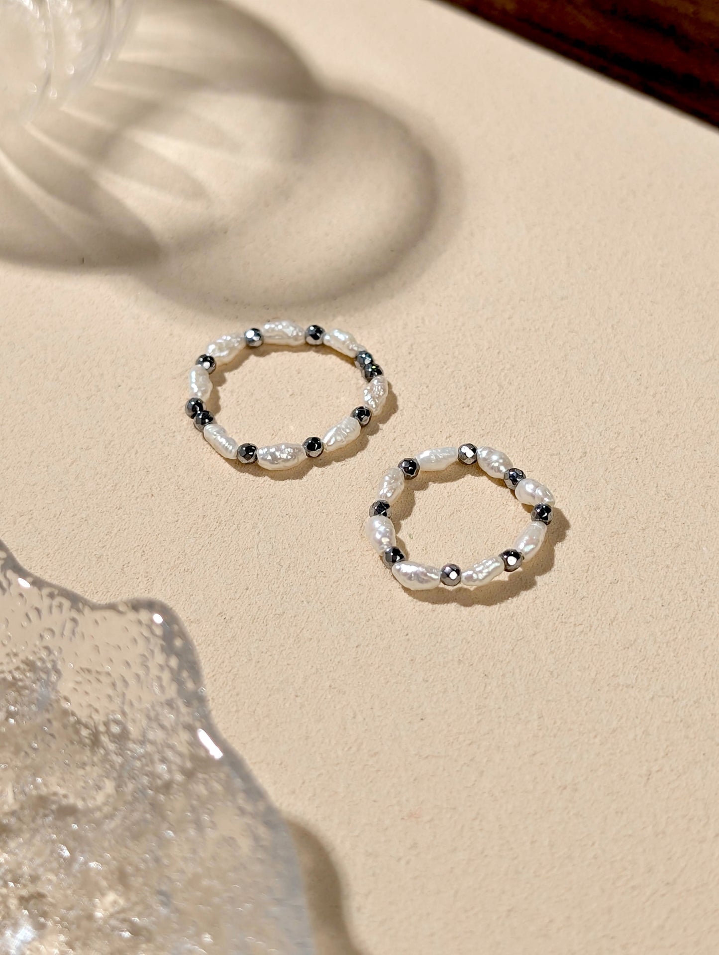 珍珠 鐵膽石 天然石串珠戒指 JIEGEM 姊的珠寶