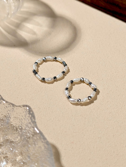 珍珠 鐵膽石 天然石串珠戒指 JIEGEM 姊的珠寶