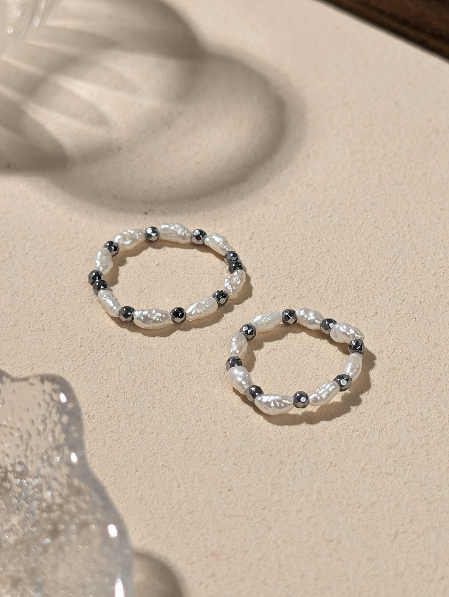 珍珠 鐵膽石 天然石串珠戒指 JIEGEM 姊的珠寶