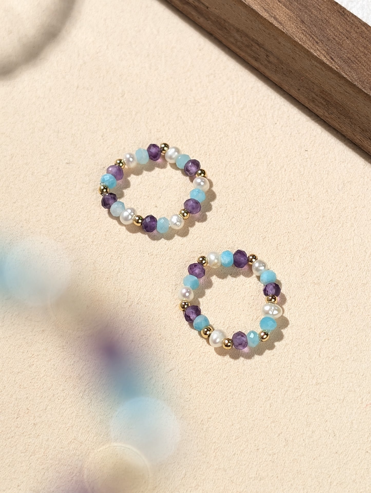 紫水晶 天河石 珍珠 天然石串珠戒指 JIEGEM 姊的珠寶