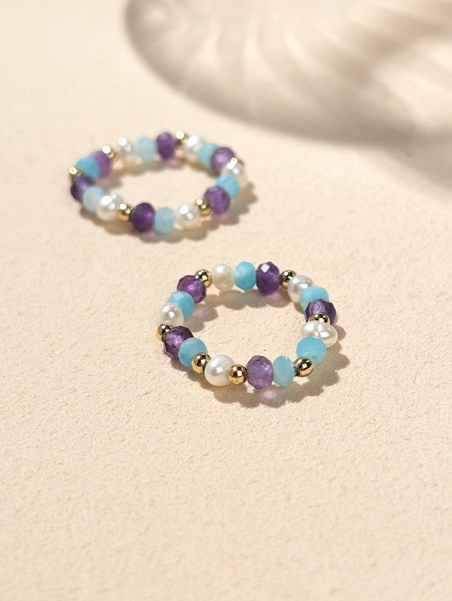 紫水晶 天河石 珍珠 天然石串珠戒指 JIEGEM 姊的珠寶