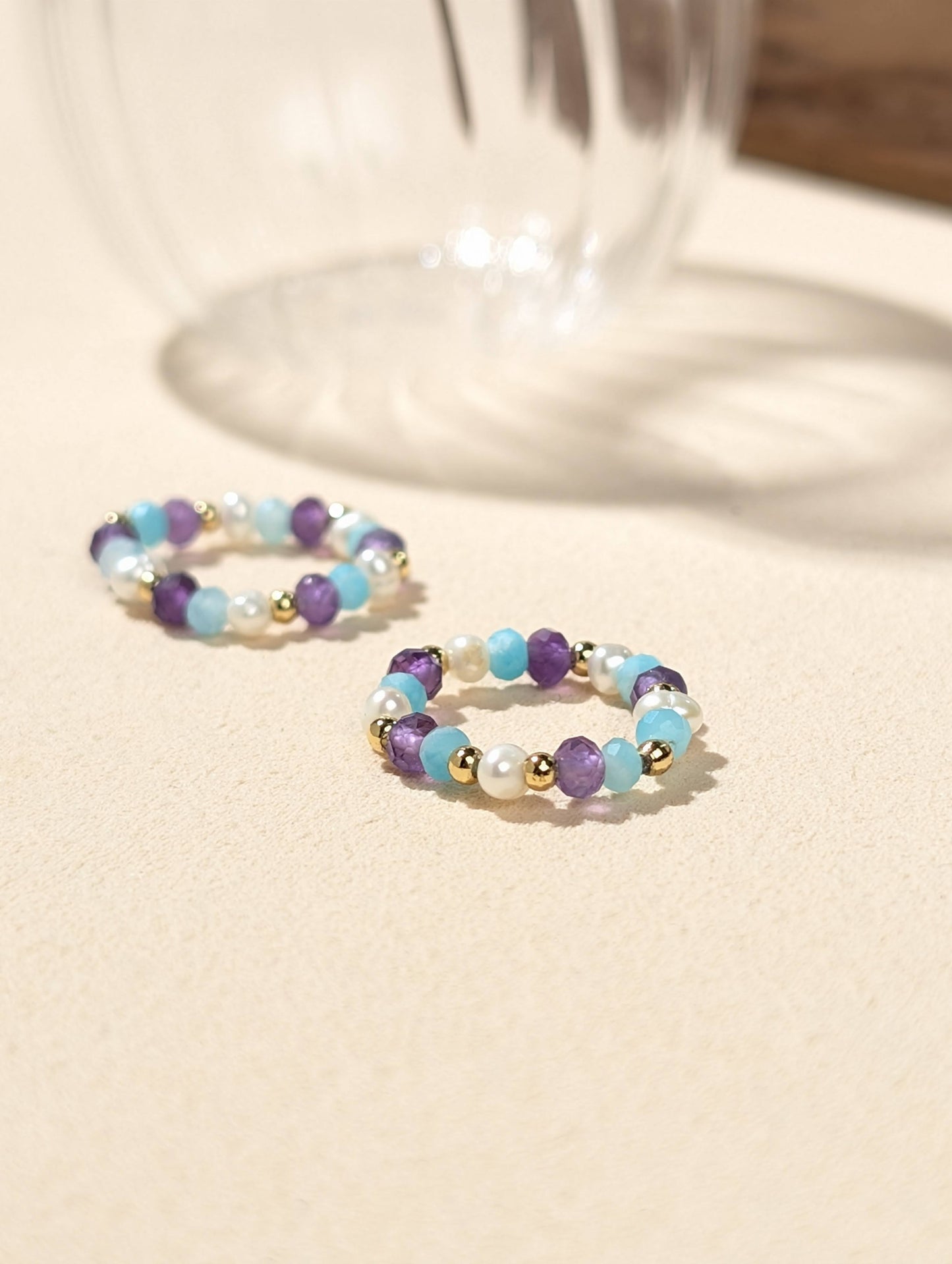 紫水晶 天河石 珍珠 天然石串珠戒指 JIEGEM 姊的珠寶