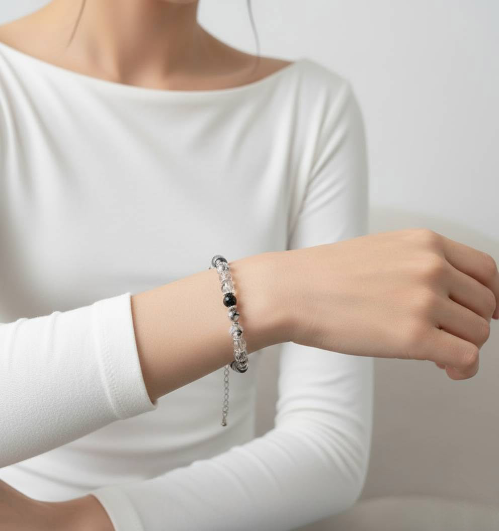 墨色晨光 黑髮晶手鍊