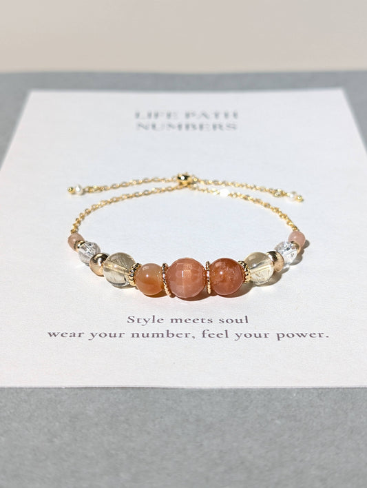 生命靈數2號 開運手鍊 | 太陽石×天然石 | 橙色能量與和諧象徵