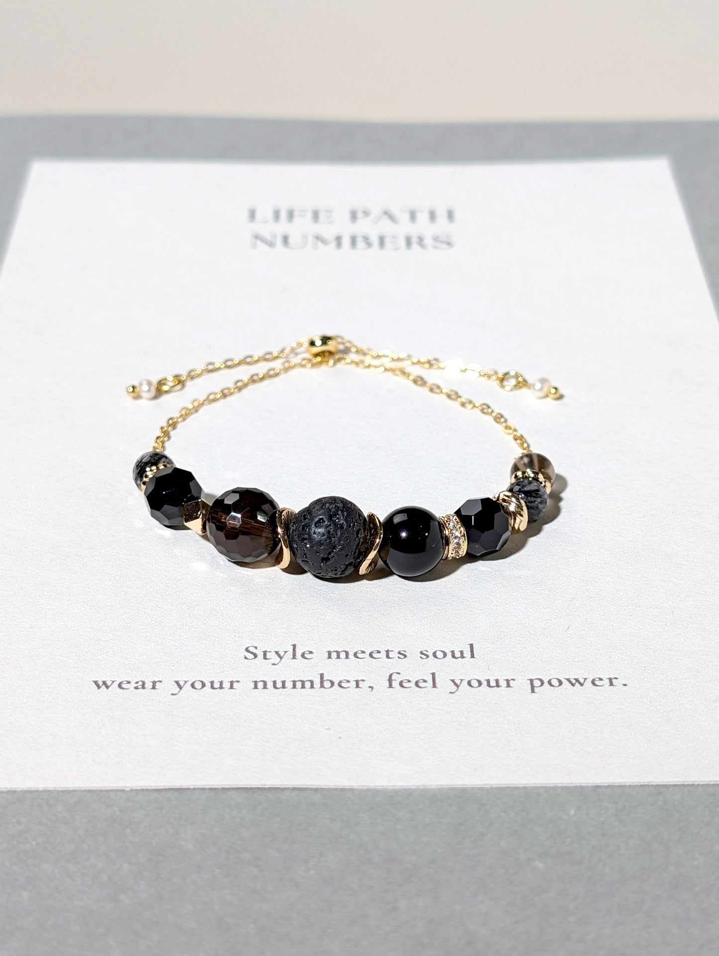 生命靈數8號 開運手鍊 | 黑髮晶×天然石 | 黑金能量與力量象徵