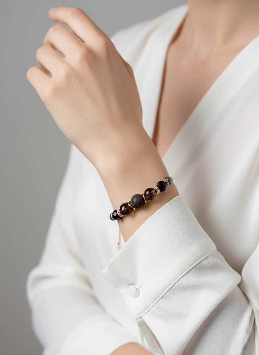 生命靈數8號 開運手鍊 | 黑髮晶×天然石 | 黑金能量與力量象徵